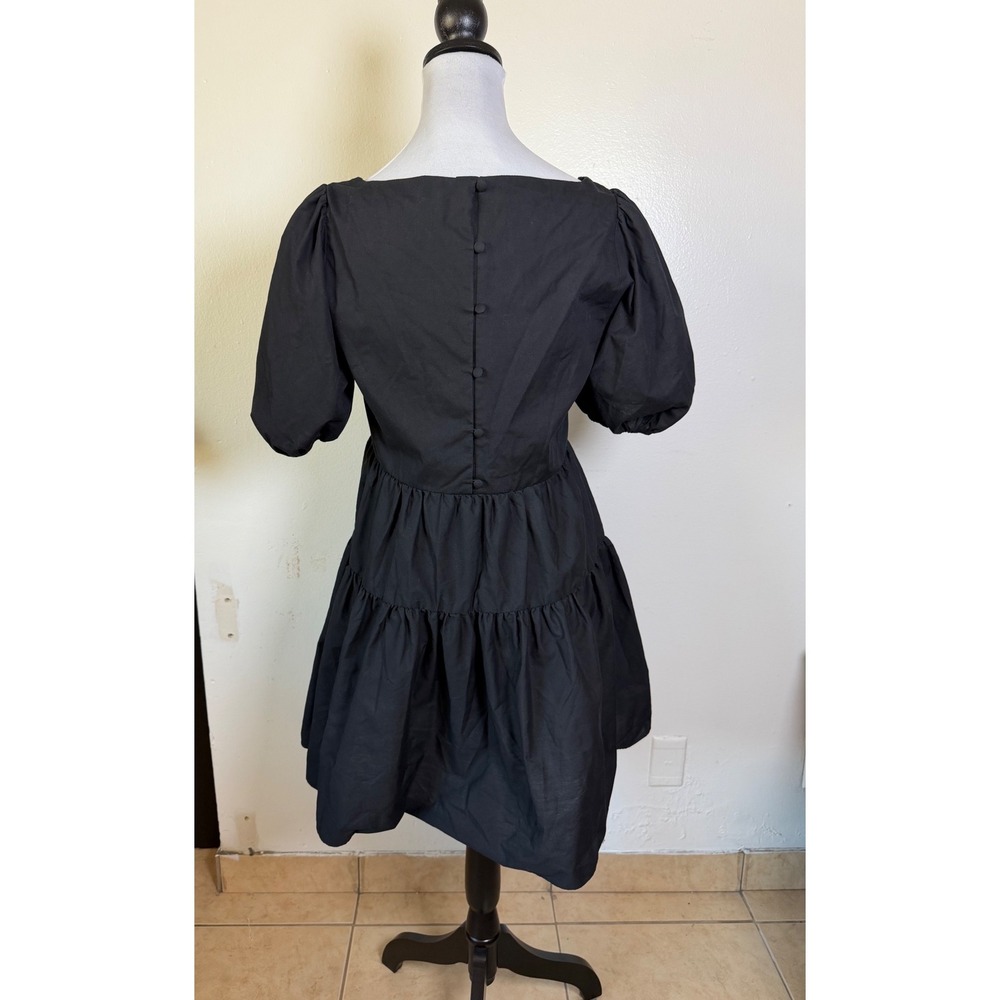 Urban Outfitters Poplin Fleur Babydoll Mini Dress M Black Cottagecore Goth - Picture 4 of 10